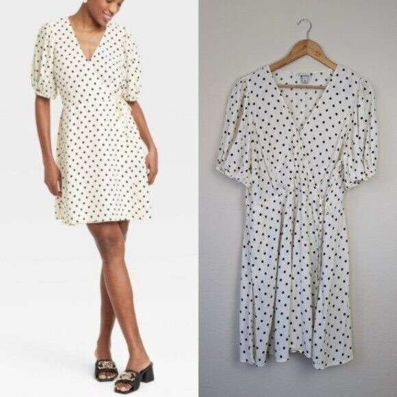 A New Day Polka Dot Wrap Mini Dress Size XL Women - Picture 1 of 8